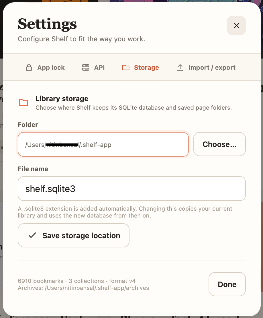 Shelf storage location settings